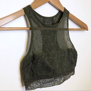 AERI • NWT Green High Neck Lace Bralette